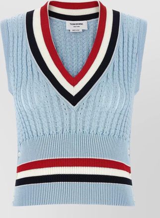Thom Browne rwb knit vest v neck striped trim