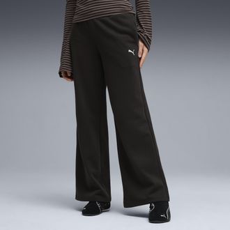 Puma Pantaloni a gamba larga in pile Essentials Cat da donna, Abbigliamento, Nero, XL