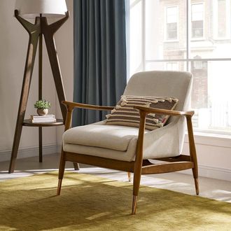 Castlery Desmond Performance Fabric Armchair, Cream, Solid Rubberwood Frame, White