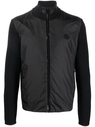 Moncler logo-patch knitted cardigan - men - Acrylic/Acrylic/Polyamide/Polyester/Wool/Wool - M - Black