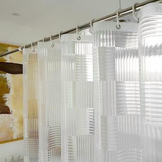 OEM Cortina De Ducha Extralarga Transparente De 72x84 Pulgadas Con Forro, Estampado Geom&eacute;trico 3d, Material Eva Impermeable De Alta Resistencia Y 3 Imanes