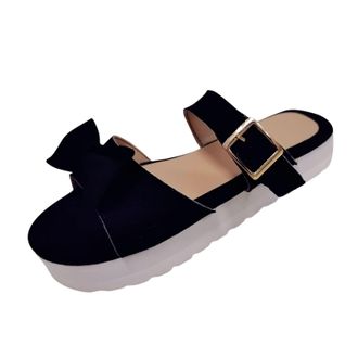 Generic Sports & Outdoor Sandals for Women - Sandals Summer Sandals Platform Flat Beach Sandals Summer Comfortable Sandals Black with Bow Platform Sandals wit