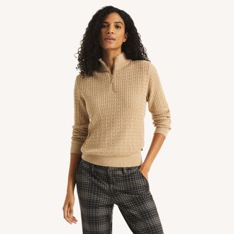 Nautica Womens Quarter-Zip Cable Sweater