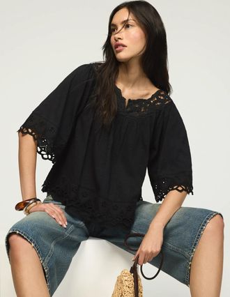 Lucky Brand Womens Battenburg Lace Top