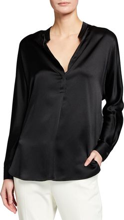 Vince Silk Band-Collar Blouse