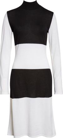 Ferragamo Colorblock Long Sleeve Virgin Wool Sweater Dress in White/Black at Nordstrom, Size Medium