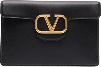 Valentino Garavani Black Locò Leather Clutch Bag - Womens - Calf Leather