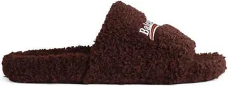 Balenciaga Campaign Faux Shearling Slide Sandal in Chataigne at Nordstrom, Size 35