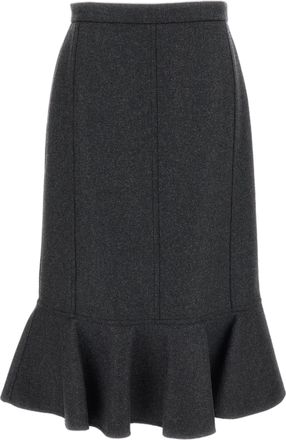 Plan C Grey Double Wool Ruffled Midi Skirt