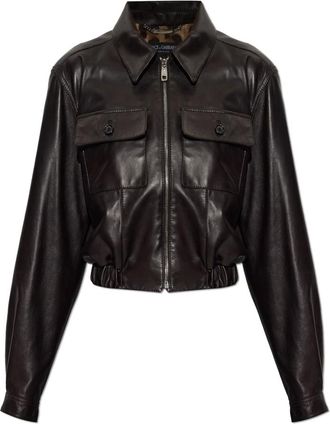 Dolce & Gabbana Leren jas met zakken - Dames - Jassen - Bruin - Maat: L Leer