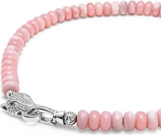 Nialaya Panther Head Silver Quartz Choker in Pink Opal at Nordstrom