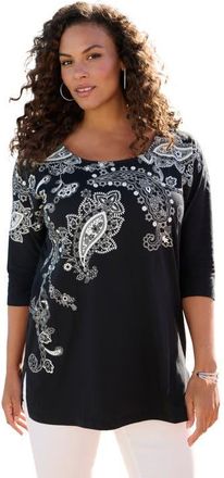 Roaman's Three Quarter Sleeve Embellished Tunic in Black Lace Paisley at Nordstrom, Size 12