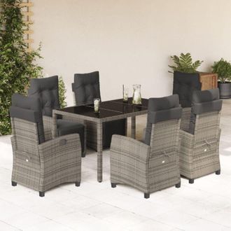 vidaXL Set Comedor Jard&iacute;n 7 Pzas Y Cojines Rat&aacute;n Sint&eacute;tico Gris Vidaxl