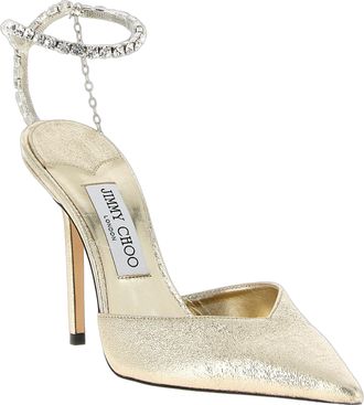 Jimmy Choo London Womens Saeda Pump Gold Crystal Satin