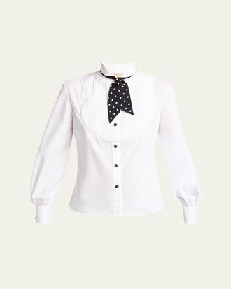 Valentino Garavani Pleated Bib Tuxedo Shirt With Polkadot Tie