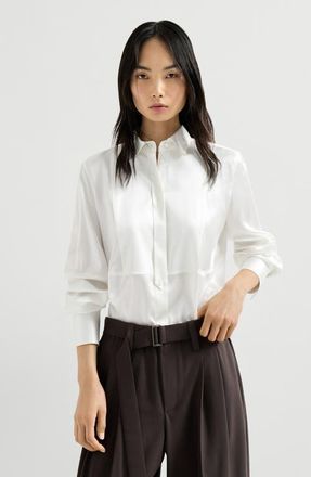 Brunello Cucinelli Satin shirt in White at Nordstrom, Size 3X-Large Eu