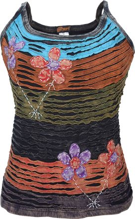 Gheri Womens Flower Embroidery Ripped Razorcut Cotton Top 10 Black