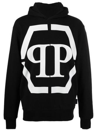 Philipp Plein logo-print long-sleeved hoodie - Black