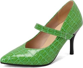Generic Womens Stiletto High Heel Dress Pumps Pointed Toe PU Leather Mary Janes Slip on Party Prom Shoes,Green,3.5 UK