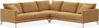 Castlery Lena L-Shaped Sectional Sofa Customized, Caramel Washed Chenille, Brass Legs, Machine Washable, Removable Covers for Sofas, Brown, Castlery
