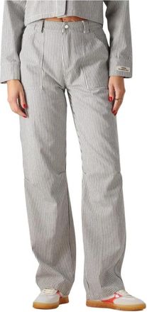 Colourful rebel Gestreepte Worker Broek voor Vrouwen - Dames - Straight fit broeken - Blauw - XS - Broeken