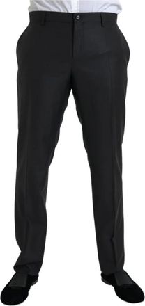 Dolce & Gabbana Suit Trousers, male, Black, Size: 2XL Black Wool Silk Slim Fit Dress Pants
