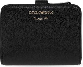 Emporio Armani Bi-fold portemonnee van getrommeld leer - Dames - Portefeuilles - Zwart - ONE Size - Leer - Accessoires