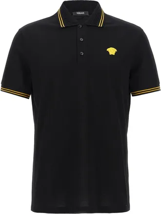 Versace Black Cotton Polo Mens Shirt