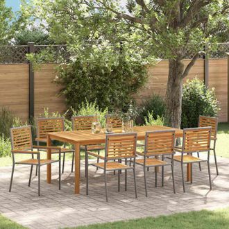 vidaXL Conjunto De Comedor De Jard&iacute;n 9 Pcs Gris Polirat&aacute;n Vidaxl