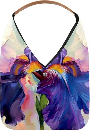 Generic Purple Flower Iris Painting Reusable Lightweight Grocery Bags - Foldable Into Compact Pouch, Washable & Sturdy, Multipurpose for Shopping and Travel