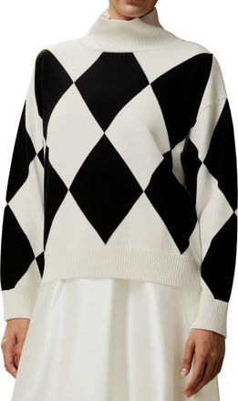 LilySilk Argyle Preppy Wool Sweater in Black&white Diamond at Nordstrom, Size Large
