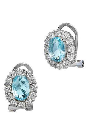Savvy Cie Jewels Green Oval Simulated Emerald Halo Stud Earrings in Blue at Nordstrom