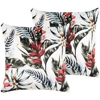 Beliani Conjunto De 2 Cojines De Terciopelo Verde Rojo Blanco Crema 45 X 45 Cm Edelweiss