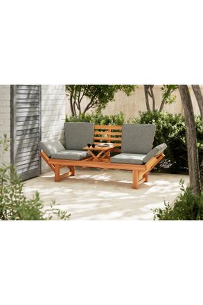 ambia GARDEN Gartenbank, Grau, Akaziefarben, Holz, Textil, Akazie, Hartholz, 206x83x63 cm, Holzm&ouml;bel, Sitzgelegenheiten Holz, Holzb&auml;nke, Gartenb&auml;nke Holz