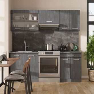 Vicco Mueble De Cocina R-line, Hormig&oacute;n Negro/antracita, 200 Cm Et Roble