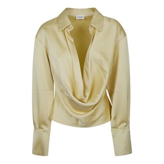 Andamane Blouses, female, Beige, Size: XS Lilia Deep V Collar Blouse