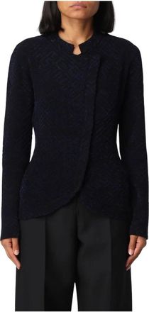 Emporio Armani Jassen, Dames, Zwart, L, Leer, Textured Knit Asymmetrical Jacket