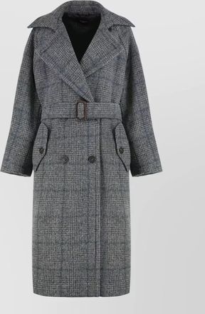 Max Mara wool prince of wales double-breasted belted long coat
