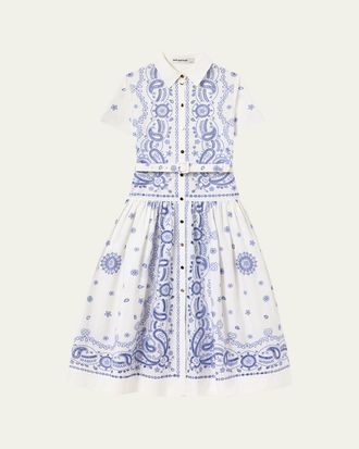 Self Portrait Embroidered Cotton Belted Midi Dress