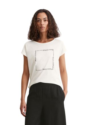 Marc O'Polo T-Shirt MARC OPOLO, Damen, Gr. XS, weiss (wei&szlig; cotton), Single Jersey, Obermaterial: 100% Baumwolle, bedruckt, relaxed fit h&uuml;ftbedeckend, U-Boot-Aussc
