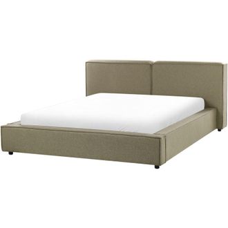 Beliani Cama Cl&aacute;sica Tapizada De Pana Somier De L&aacute;minas Verde 160 X 200 Linards
