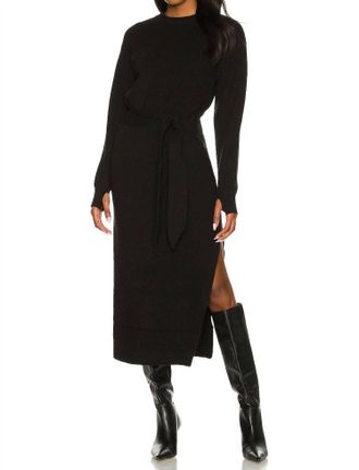 LPA Long Sleeve Ribbed Midi Dress In Black