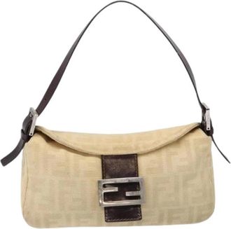 Fendi Pre-owned Shoulder Bags, female, Beige, Size: ONE SIZE Pre-owned Canvas Shoulder Bag