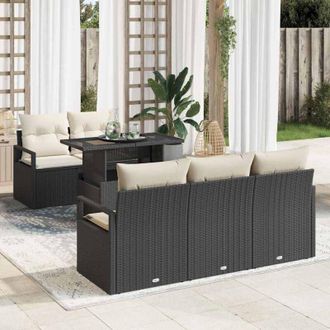 vidaXL Conjunto De Sof&aacute; De Jard&iacute;n 6 Pcs Negro Y Crema 100 X 55 X 73 Cm Vidaxl