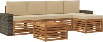 vidaXL Conjunto De Sof&aacute;s De Exterior 6 Uds. Natural Y Beige Vidaxl