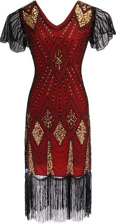 Generic AMDOLE Summer Ruffle Dresses for Women Flapper Tassels Short V-Neck Sleeve Midi Women Length Dress Vintage Cocktail Womens Dress Long Casual Dresses f