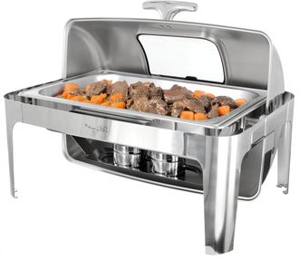 MegaChef 9.5 Quart Oblong Roll Top Stainless Steel Professional Chafing Dish/Food Warmer/Buffet Server with Window