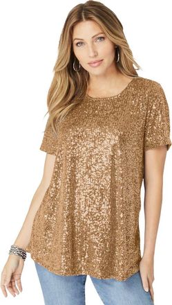 Roaman's Plus Size Sequin Swing Tee in Pale Gold at Nordstrom, Size 12