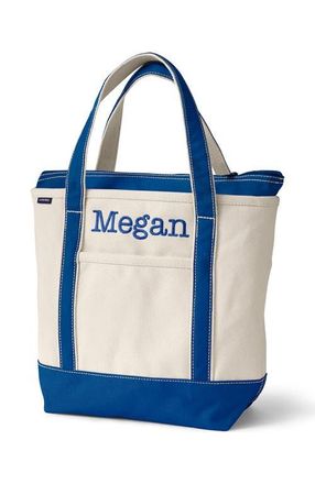 Lands End Zip Top Canvas Tote Bag in Natural/beacon Blue at Nordstrom, Size X-Large