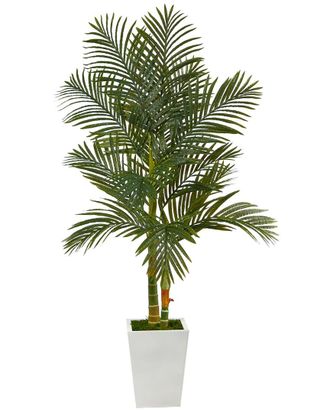 Nearly Natural 5.5Ft Golden Cane Artificial Palm Tree In Metal Planter